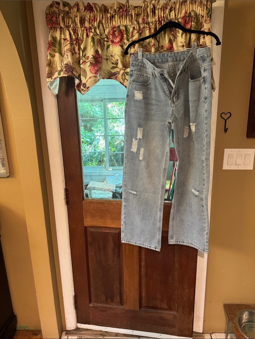 Light Wash Distressed Straight-Leg Jeans